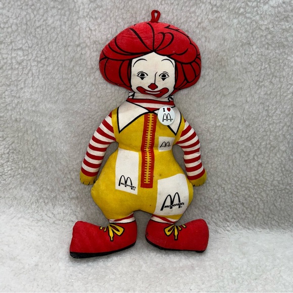 Ronald McDonald 80's plush flat stiff stuffed pillow 13" with McDonald pin READ - Picture 11 of 12